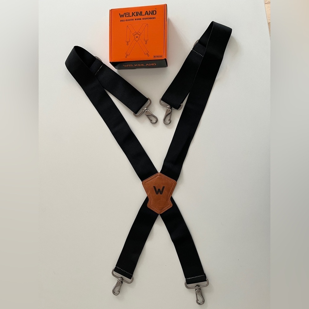 WELKINLAND Full Elastic Work Suspenders Black Adjustable Durable Comfortable